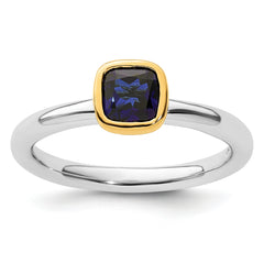 Sterling Silver Stackable Expressions w/Gold-plate Cr. Sapphire Ring - Sophia Jewelers