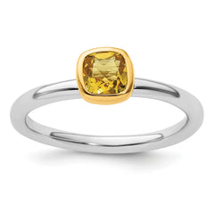 Sterling Silver Stackable Expressions w/Gold-plated Citrine Ring - Sophia Jewelers