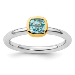 Sterling Silver Stackable Expressions w/Gold-plated Blue Topaz Ring - Sophia Jewelers