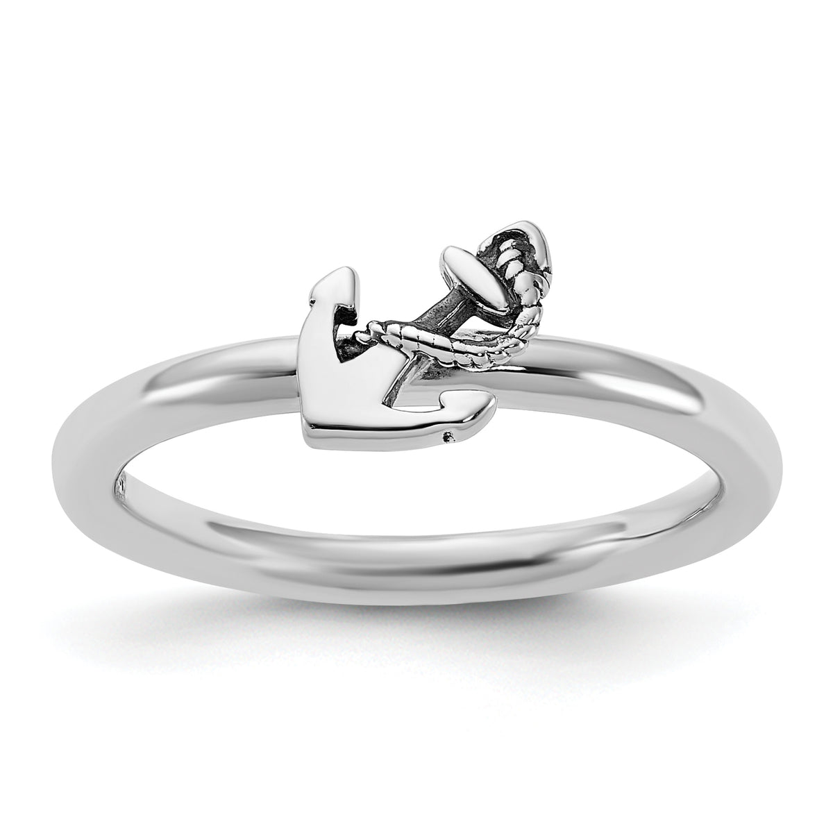 Sterling Silver Stackable Expressions Antiqued Anchor Ring - Sophia Jewelers