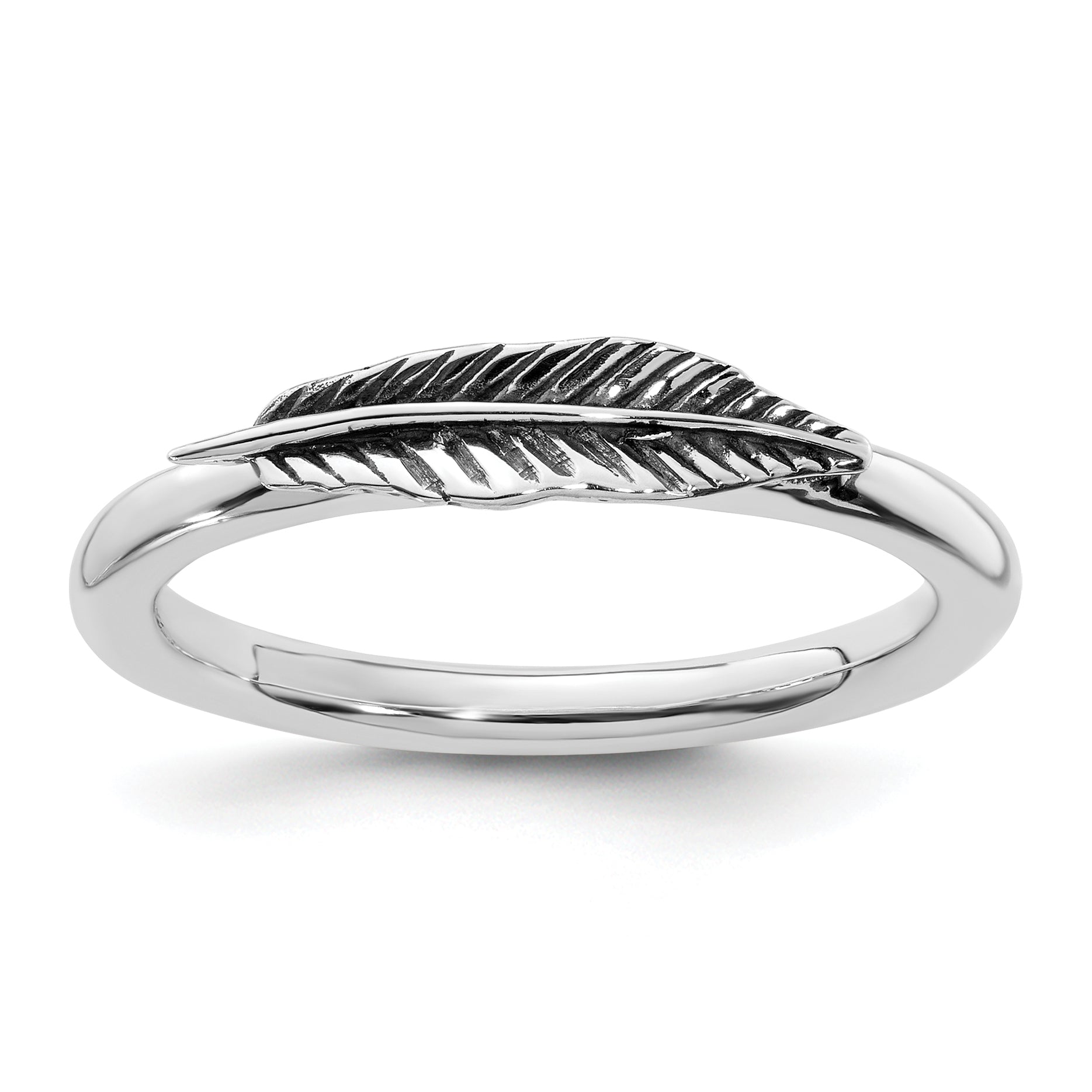 Sterling Silver Stackable Expressions Antiqued Feather Ring - Sophia Jewelers