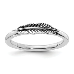 Sterling Silver Stackable Expressions Antiqued Feather Ring - Sophia Jewelers