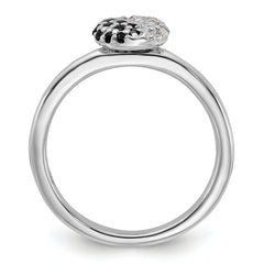 Sterling Silver Stackable Expressions Rhodium White Topaz Onyx Ring - Sophia Jewelers