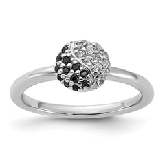 Sterling Silver Stackable Expressions Rhodium White Topaz Onyx Ring - Sophia Jewelers