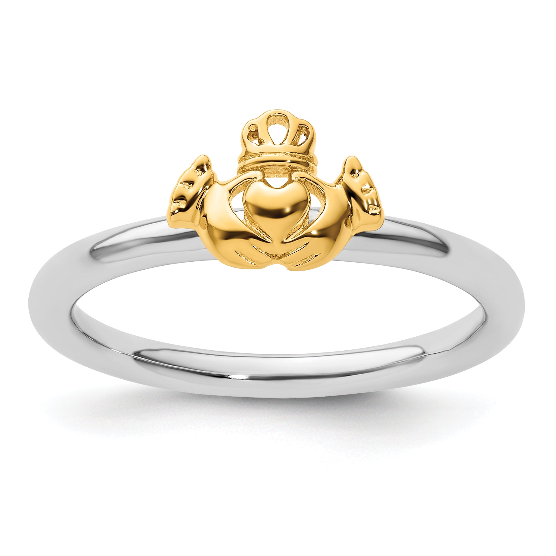 Sterling Silver Stackable Expressions Yellow-plated Claddagh Ring - Sophia Jewelers