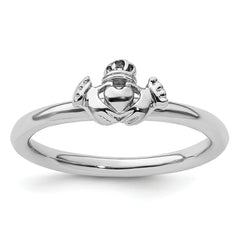 Sterling Silver Stackable Expressions Rhodium Claddagh Ring - Sophia Jewelers