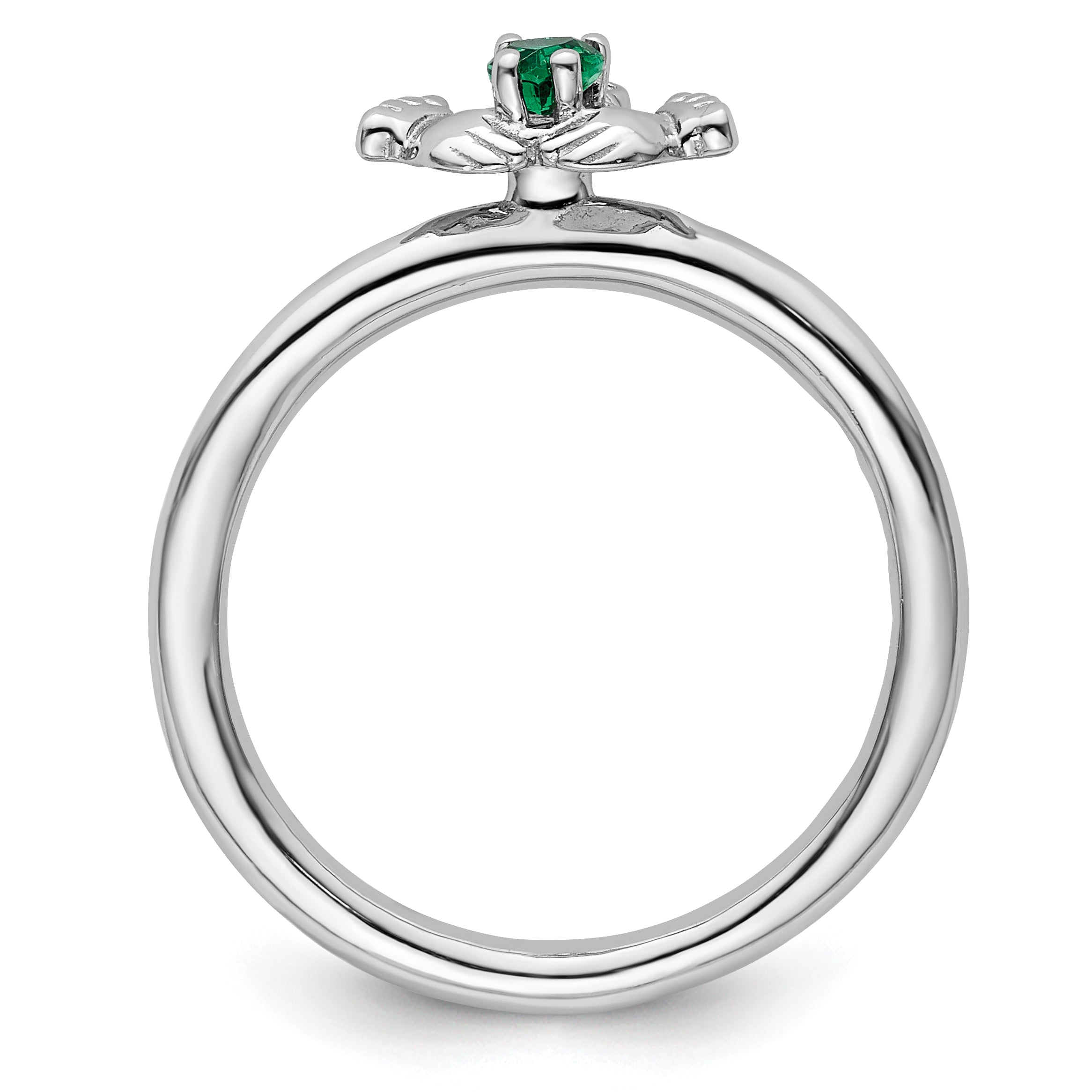 Sterling Silver Stackable Expressions Rhd. Cr. Emerald Claddagh Ring - Sophia Jewelers