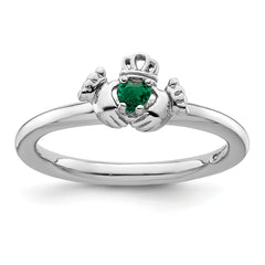 Sterling Silver Stackable Expressions Rhd. Cr. Emerald Claddagh Ring - Sophia Jewelers