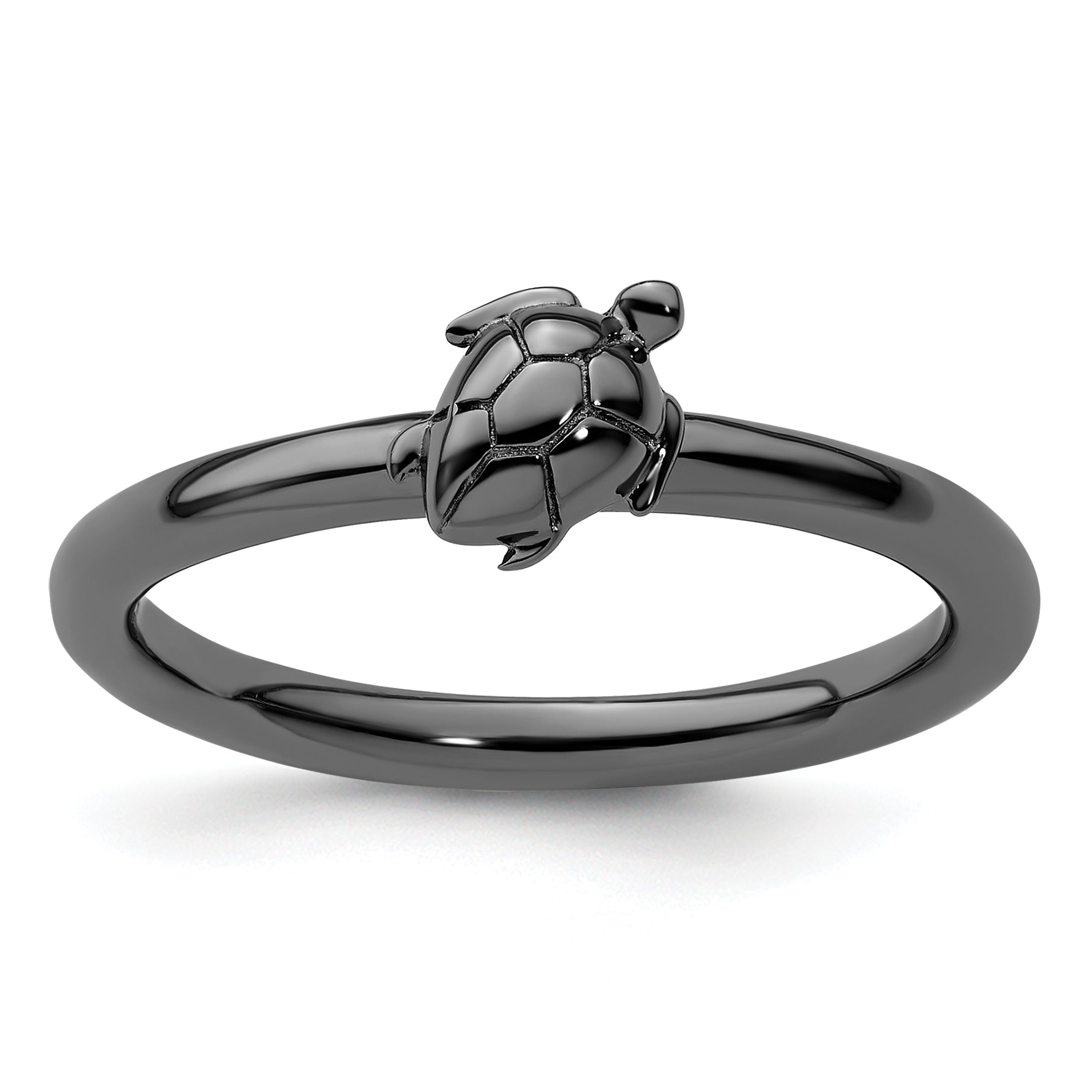 Sterling Silver Stackable Expressions Black-plated Turtle Ring - Sophia Jewelers