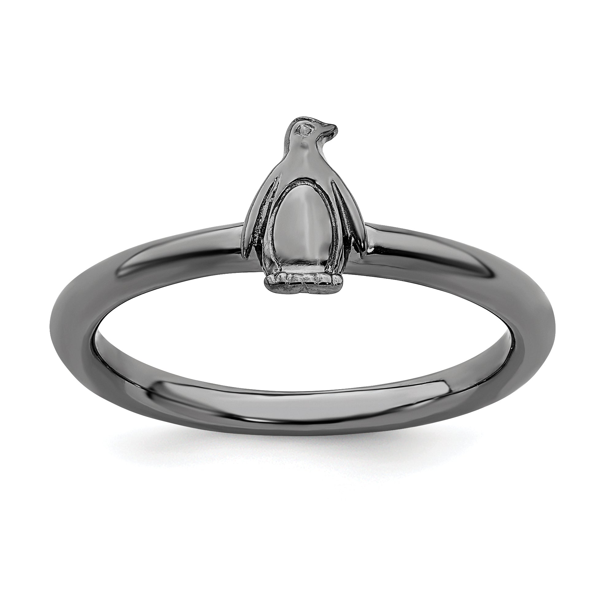 Sterling Silver Stackable Expressions Black-plated Penguin Ring - Sophia Jewelers