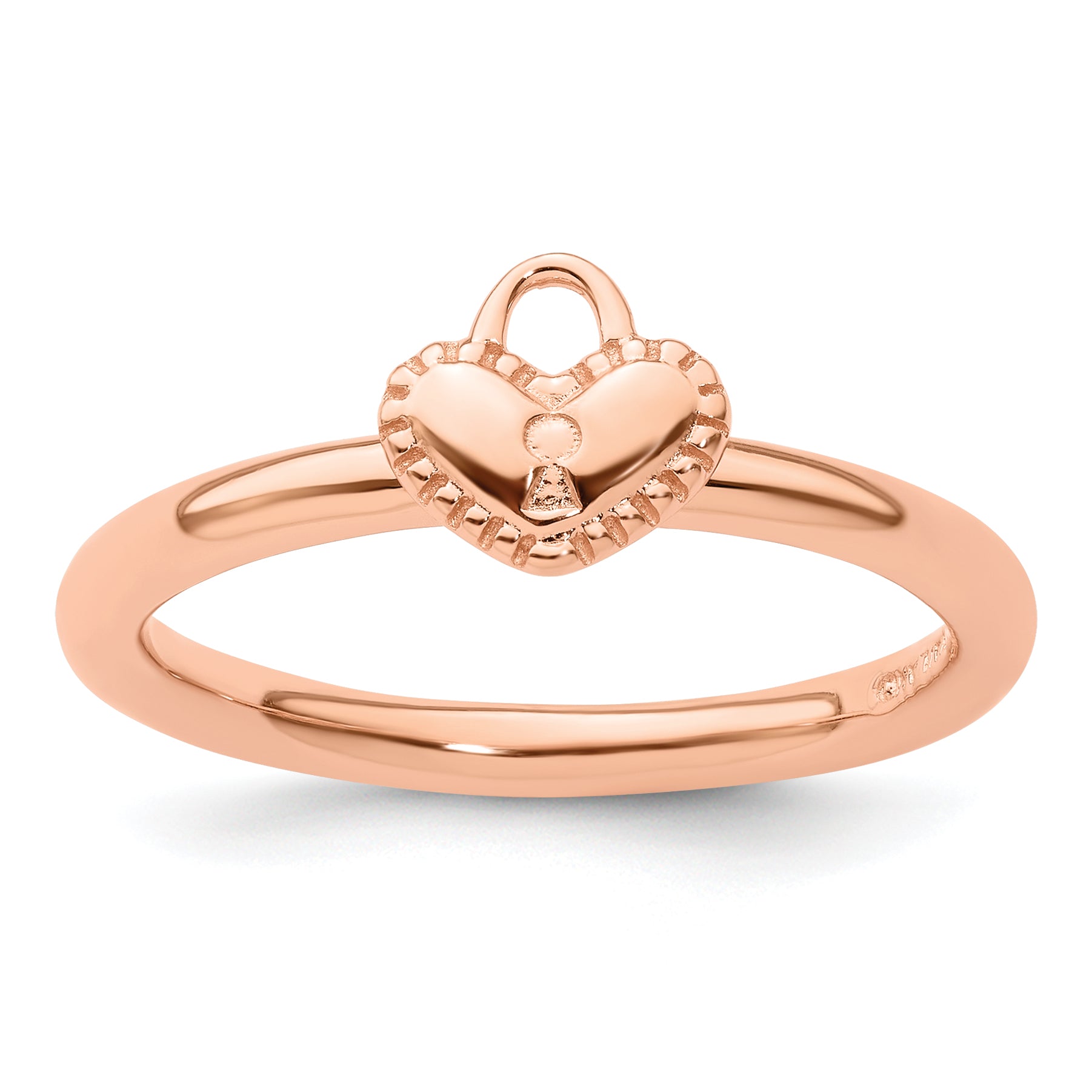 Sterling Silver Stackable Expressions Pink-plated Heart Padlock Ring - Sophia Jewelers