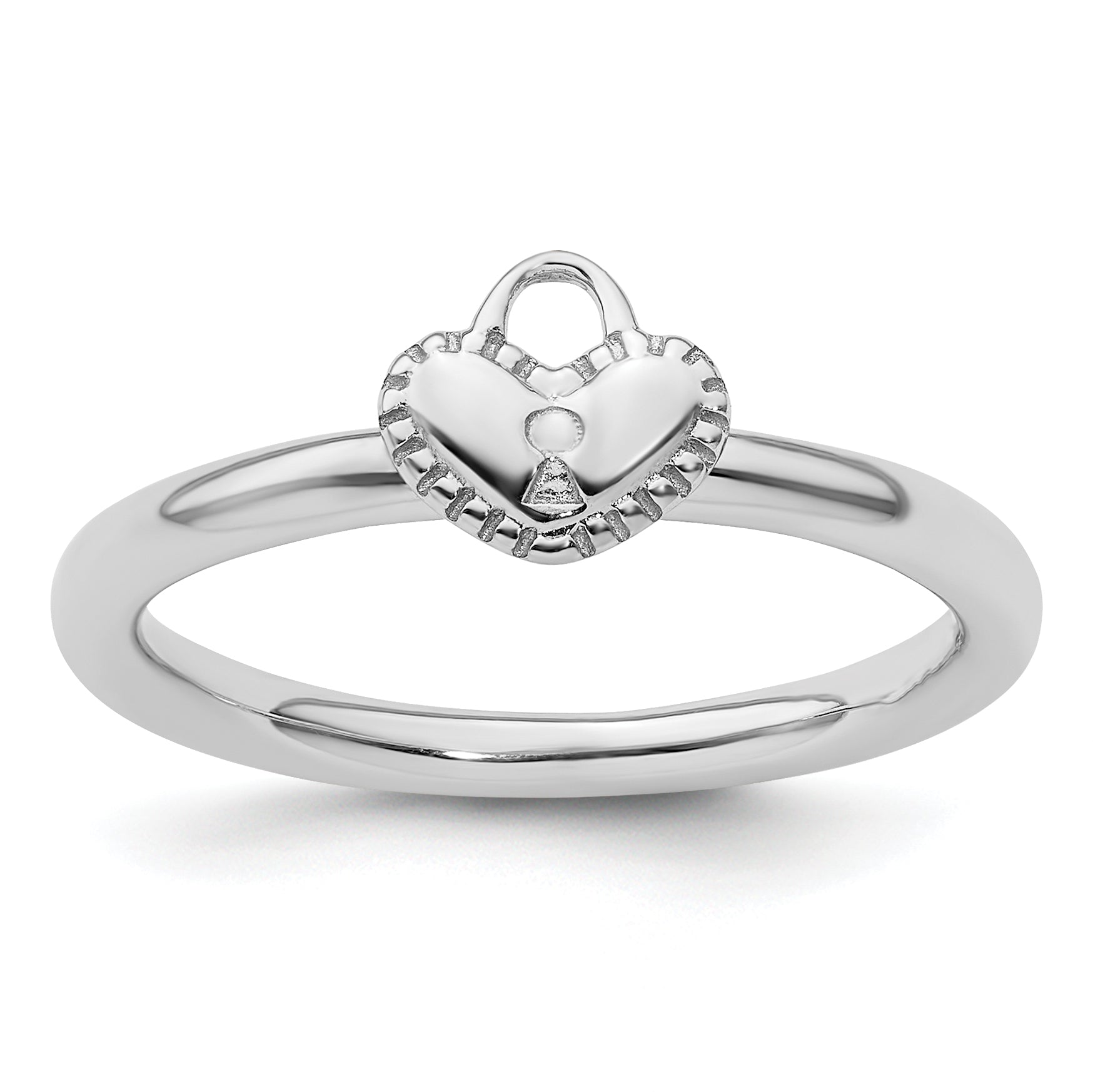 Sterling Silver Stackable Expressions Rhodium Heart Padlock Ring - Sophia Jewelers