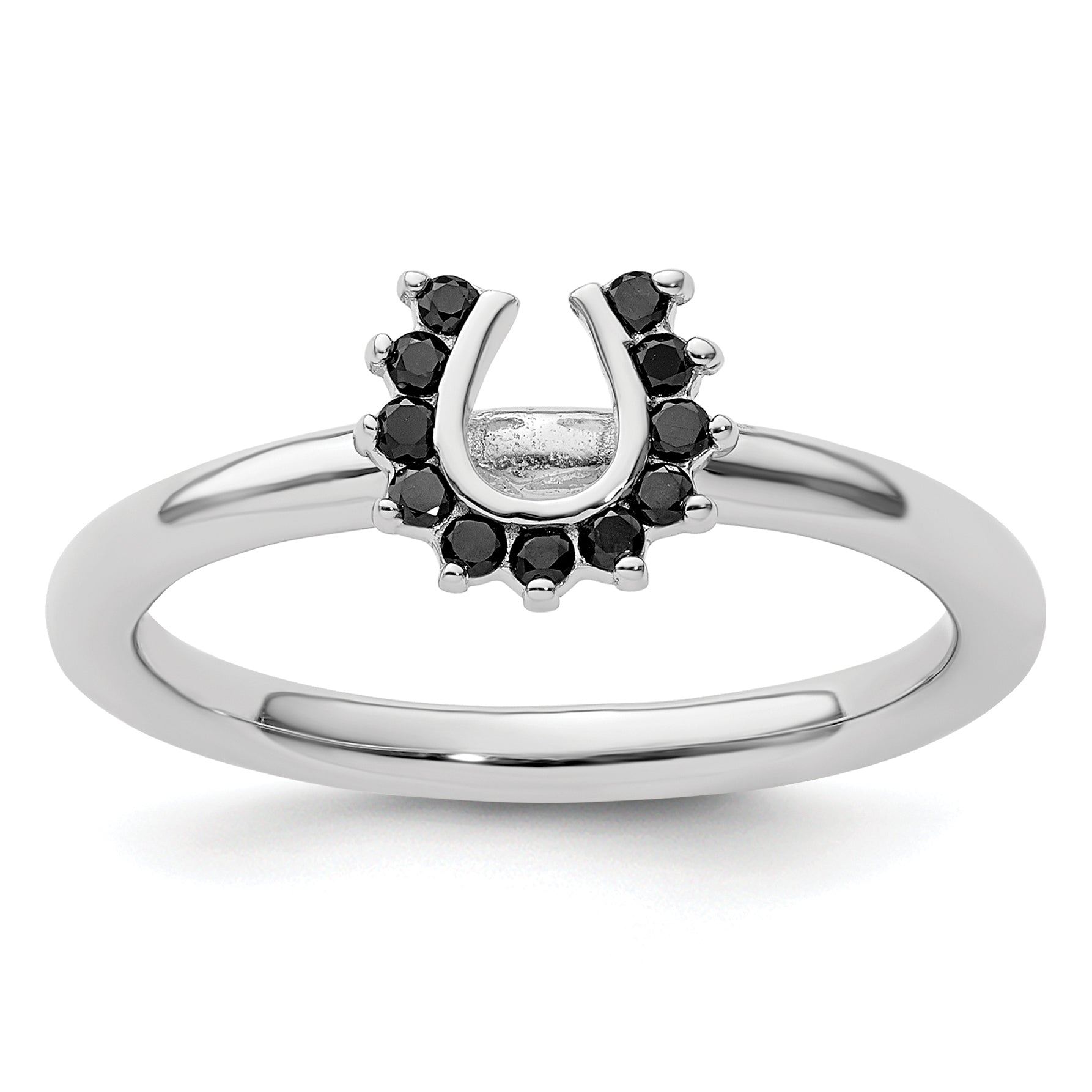 Sterling Silver Stackable Expressions Rhodium Black Dia. Horseshoe Ring - Sophia Jewelers