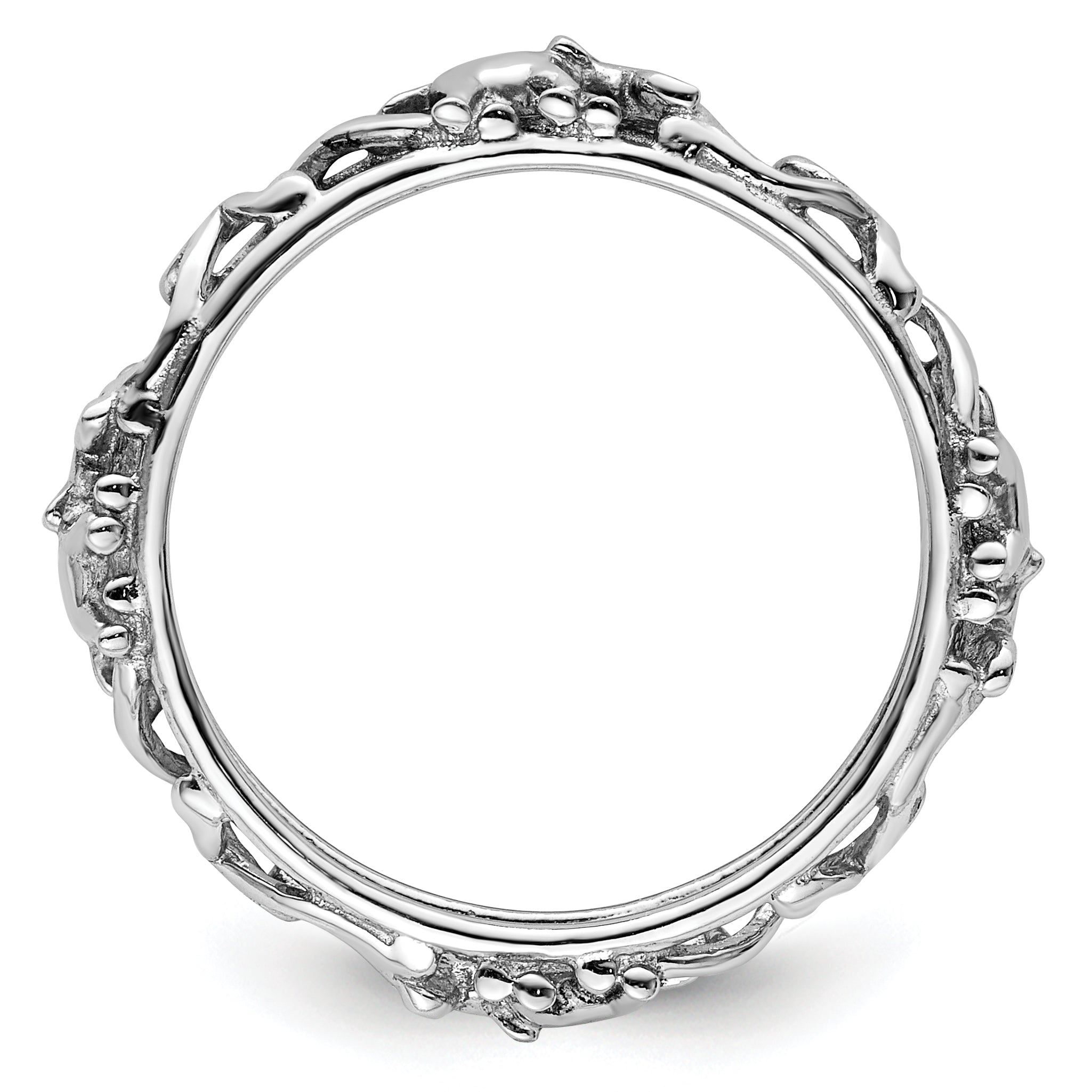 Sterling Silver Stackable Expressions Rhodium-plate Patterned Elephant Ring - Sophia Jewelers