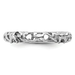 Sterling Silver Stackable Expressions Rhodium-plate Patterned Elephant Ring - Sophia Jewelers