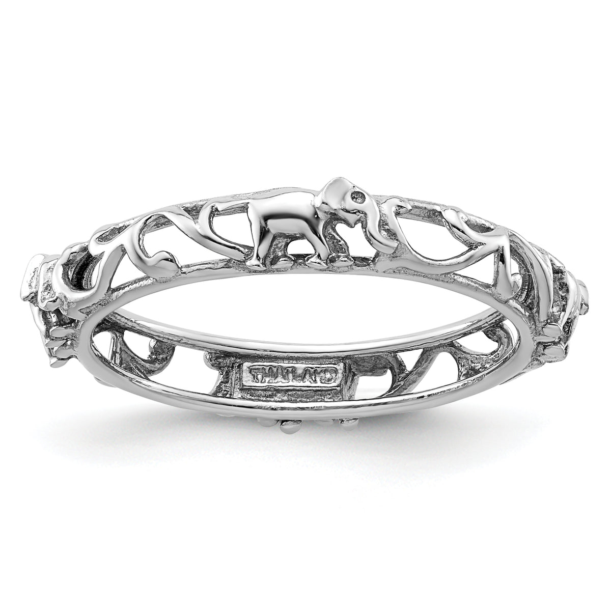 Sterling Silver Stackable Expressions Rhodium-plate Patterned Elephant Ring - Sophia Jewelers