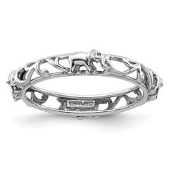 Sterling Silver Stackable Expressions Rhodium-plate Patterned Elephant Ring - Sophia Jewelers