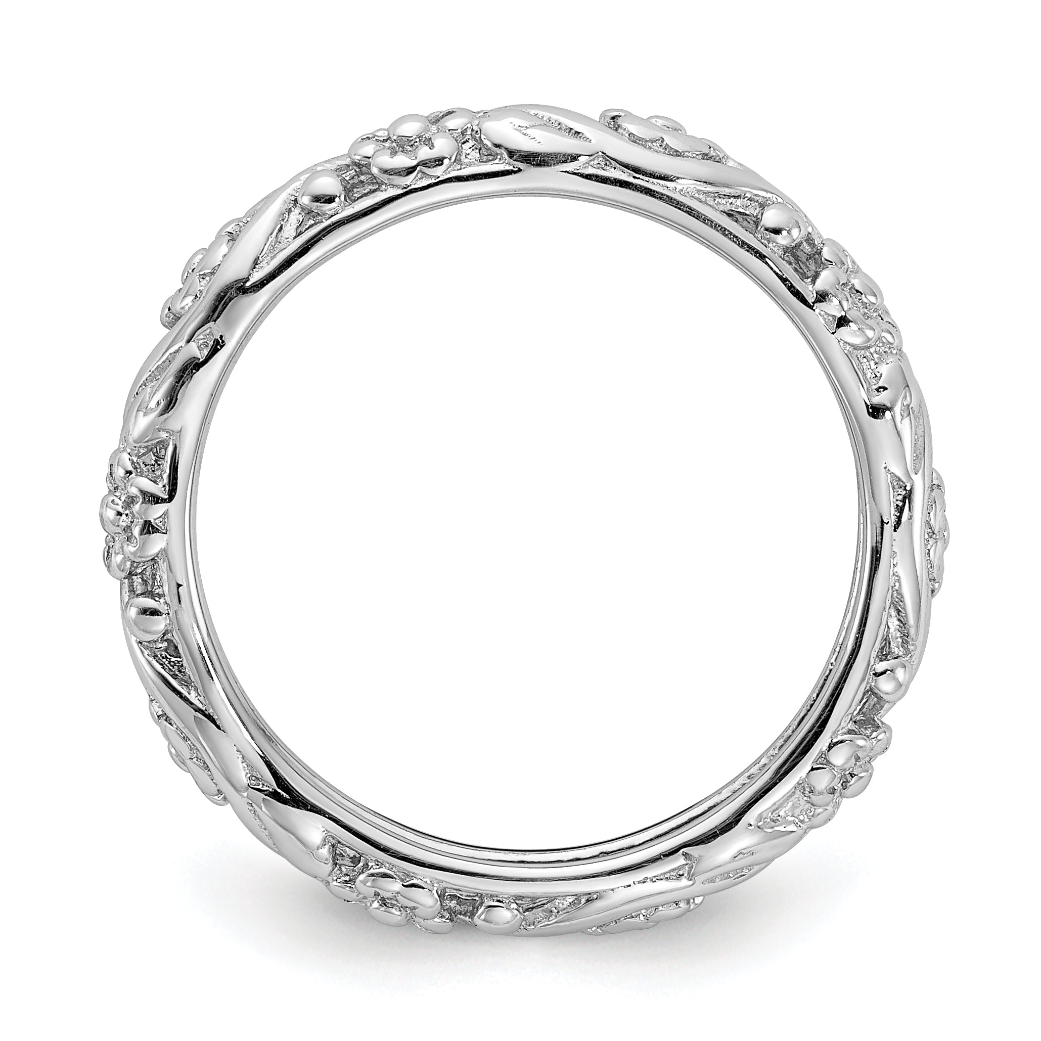 Sterling Silver Stackable Expressions Rhodium Floral Ring - Sophia Jewelers