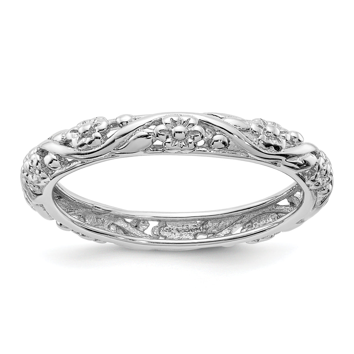 Sterling Silver Stackable Expressions Rhodium Floral Ring - Sophia Jewelers