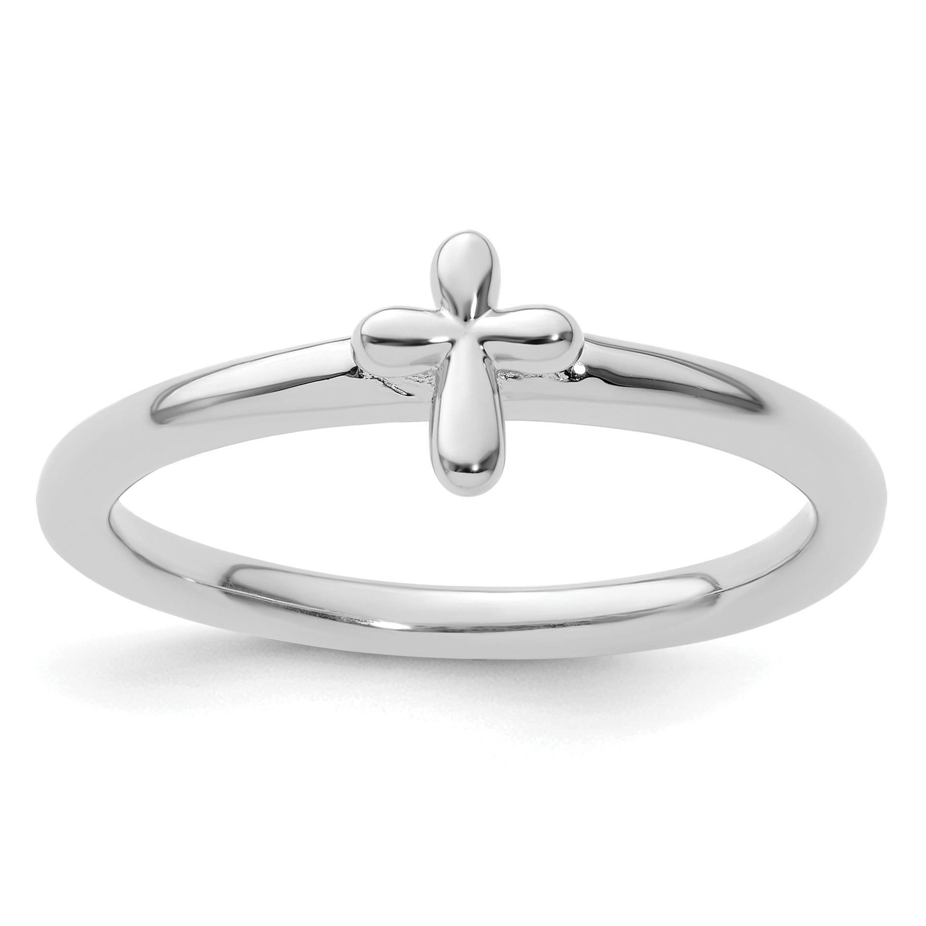 Sterling Silver Stackable Expressions Rhodium-Plated Cross Ring - Sophia Jewelers