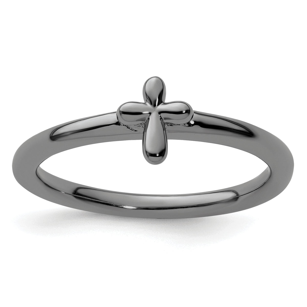 Sterling Silver Stackable Expressions Ruthenium-plated Cross Ring - Sophia Jewelers