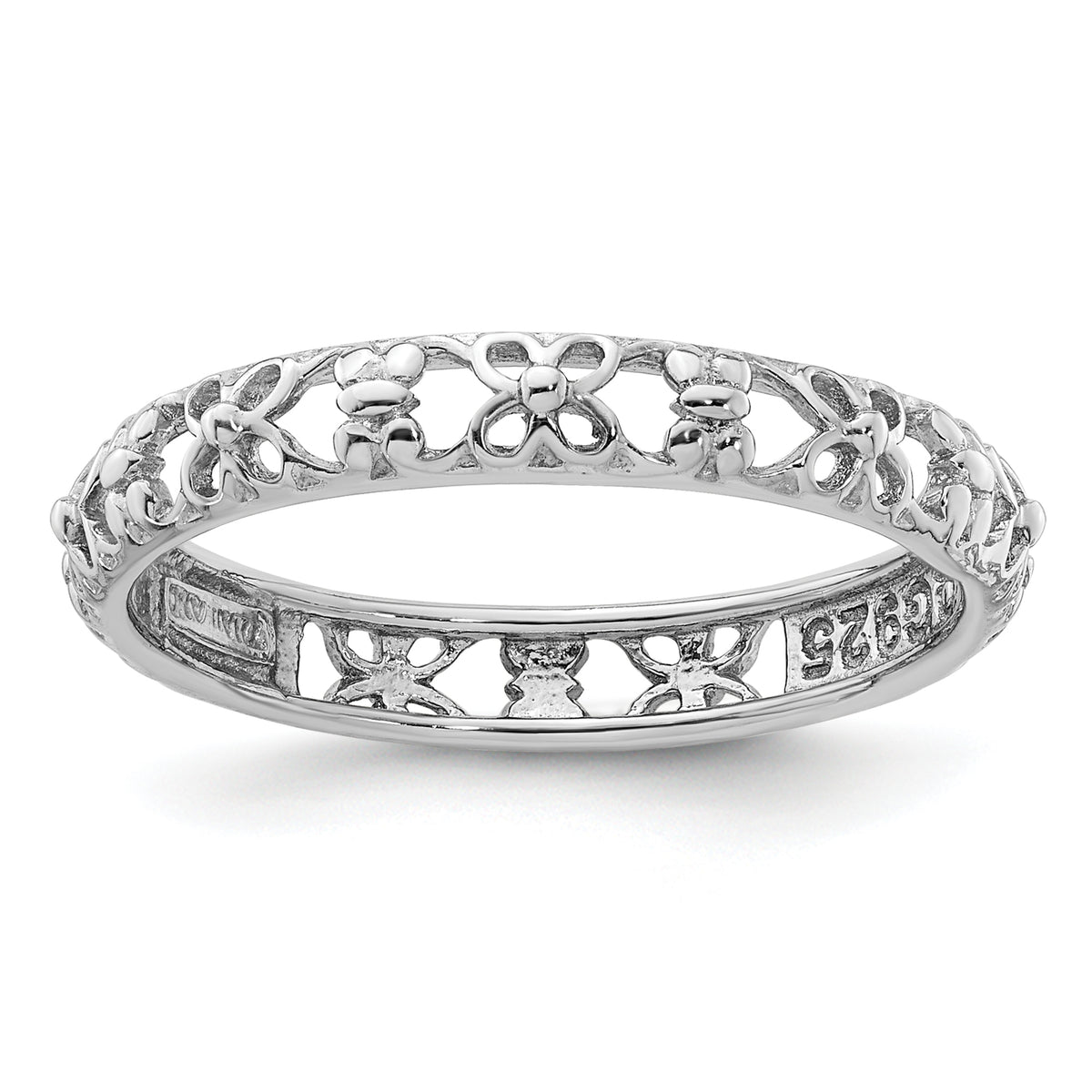 Sterling Silver Stackable Expressions Rhodium-plated Flower/Butterfly Ring - Sophia Jewelers