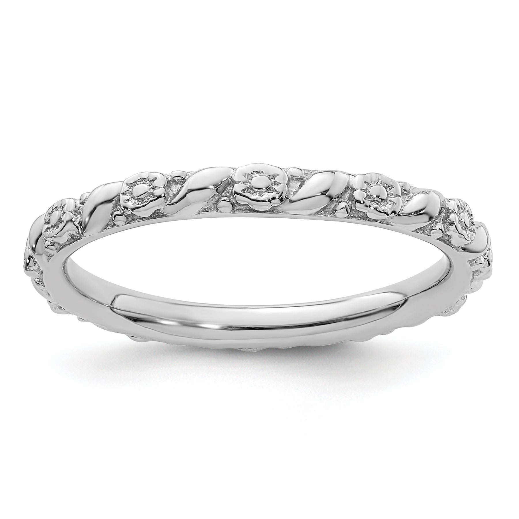 Sterling Silver Stackable Expressions Rhodium-plated Polished Flower Ring - Sophia Jewelers