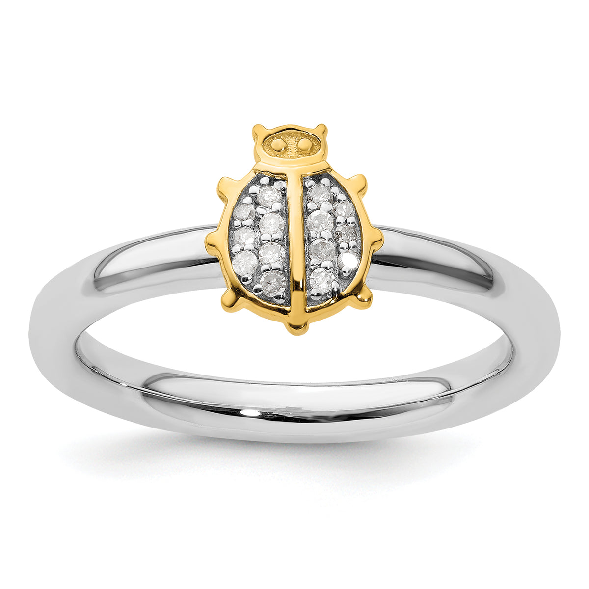 Sterling Silver Stackable Expressions Gold-Plated Ladybug Dia. Ring - Sophia Jewelers