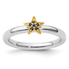 SS Stackable Expression Gold-Plated Cr. Sapphire Star Ring - Sophia Jewelers