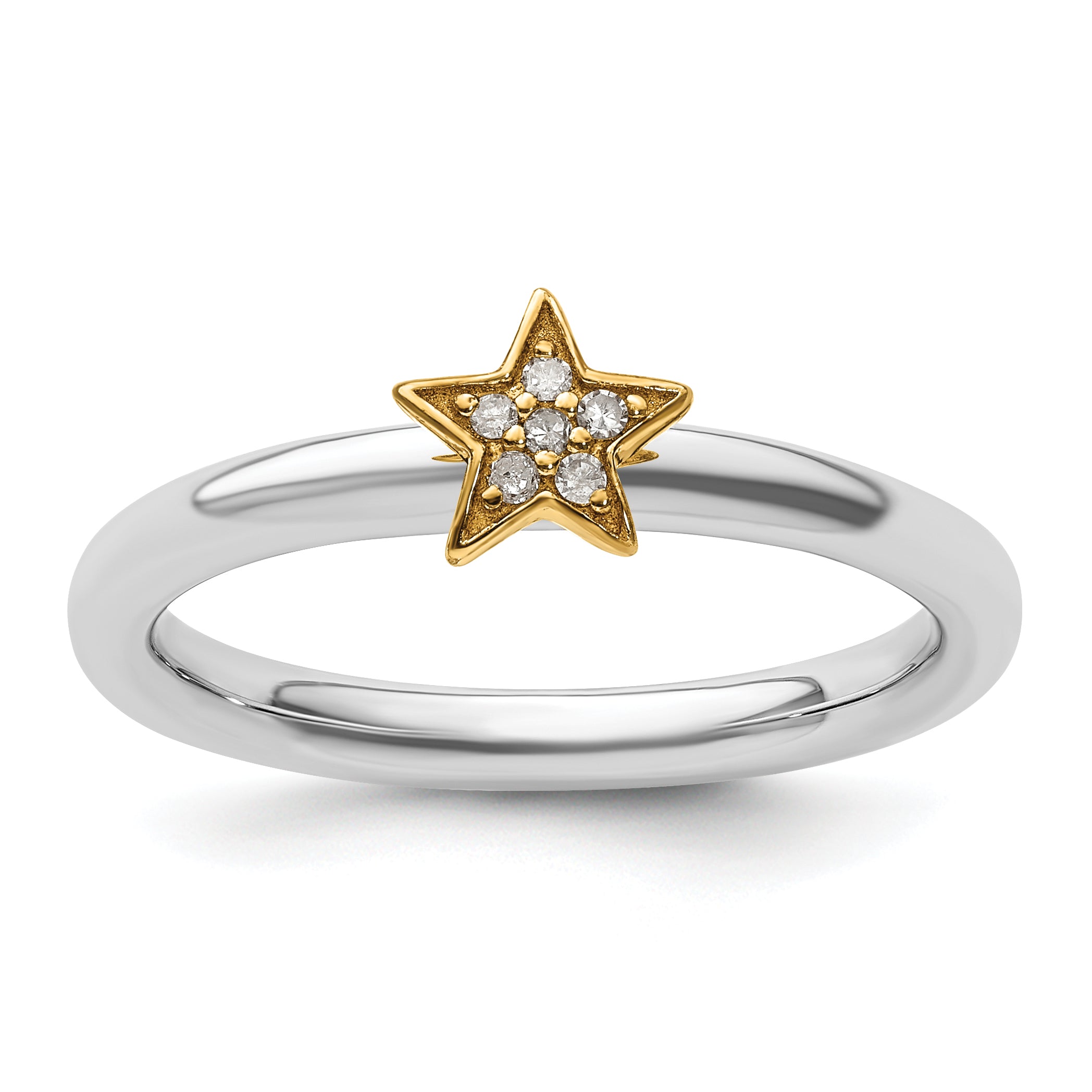 Sterling Silver Stackable Expression Gold-Plated Dia. Star Ring - Sophia Jewelers