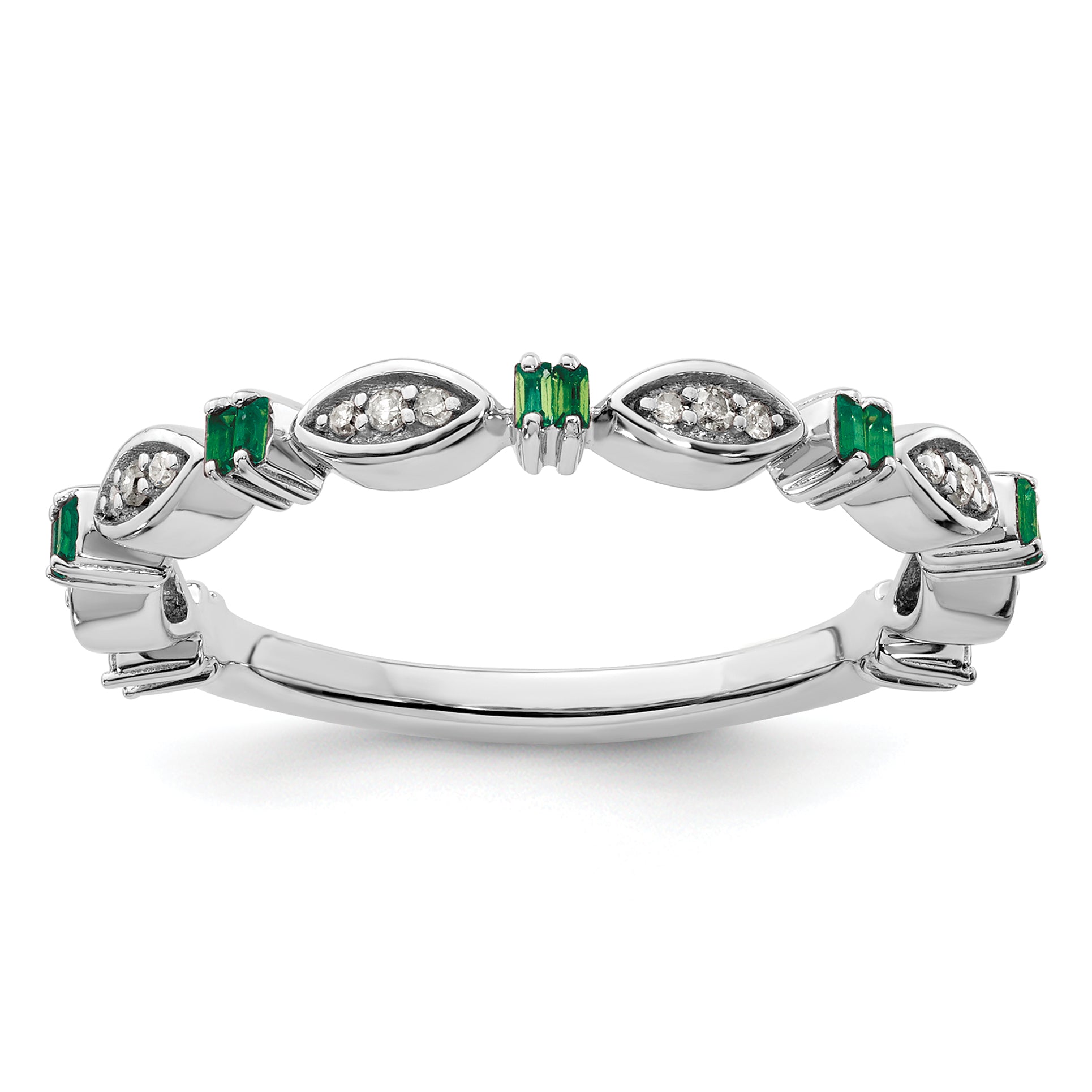 Sterling Silver Stackable Expressions Created Emerald Diamond Ring - Sophia Jewelers