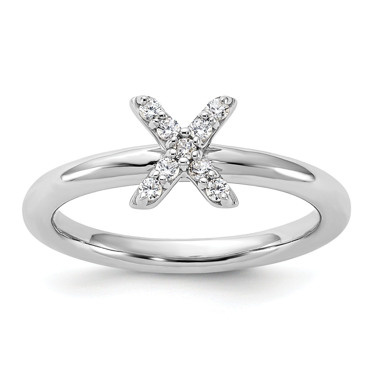 Sterling Silver Stackable Expressions Rhodium-plated CZ X Ring - Sophia Jewelers