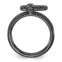 Sterling Silver Stackable Expressions Black Rhodium Textured Cross Ring - Sophia Jewelers