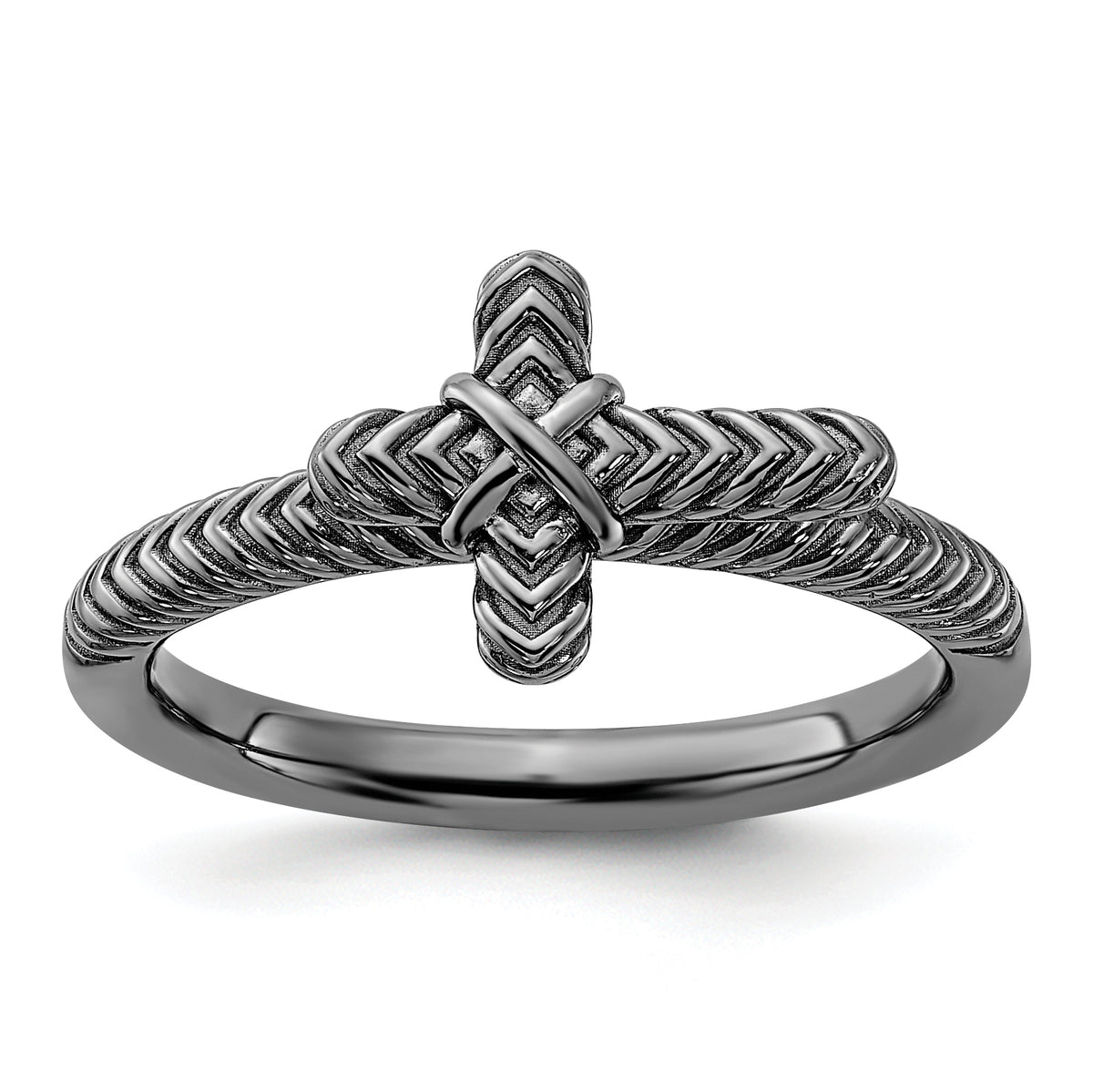 Sterling Silver Stackable Expressions Black Rhodium Textured Cross Ring - Sophia Jewelers