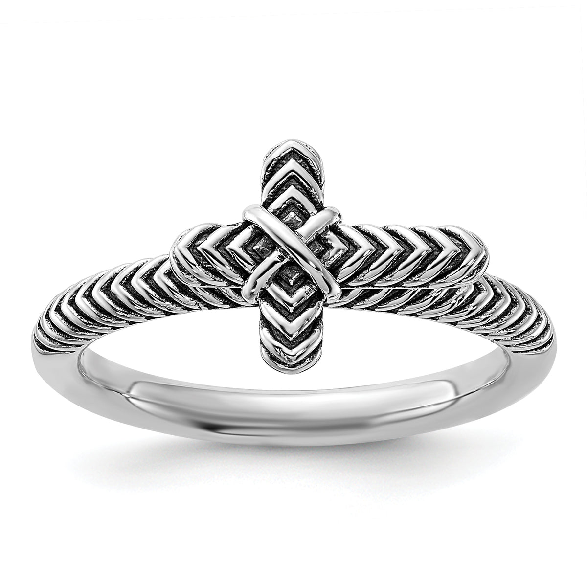 Sterling Silver Stackable Expressions Oxidized and Textured Cross Ring - Sophia Jewelers