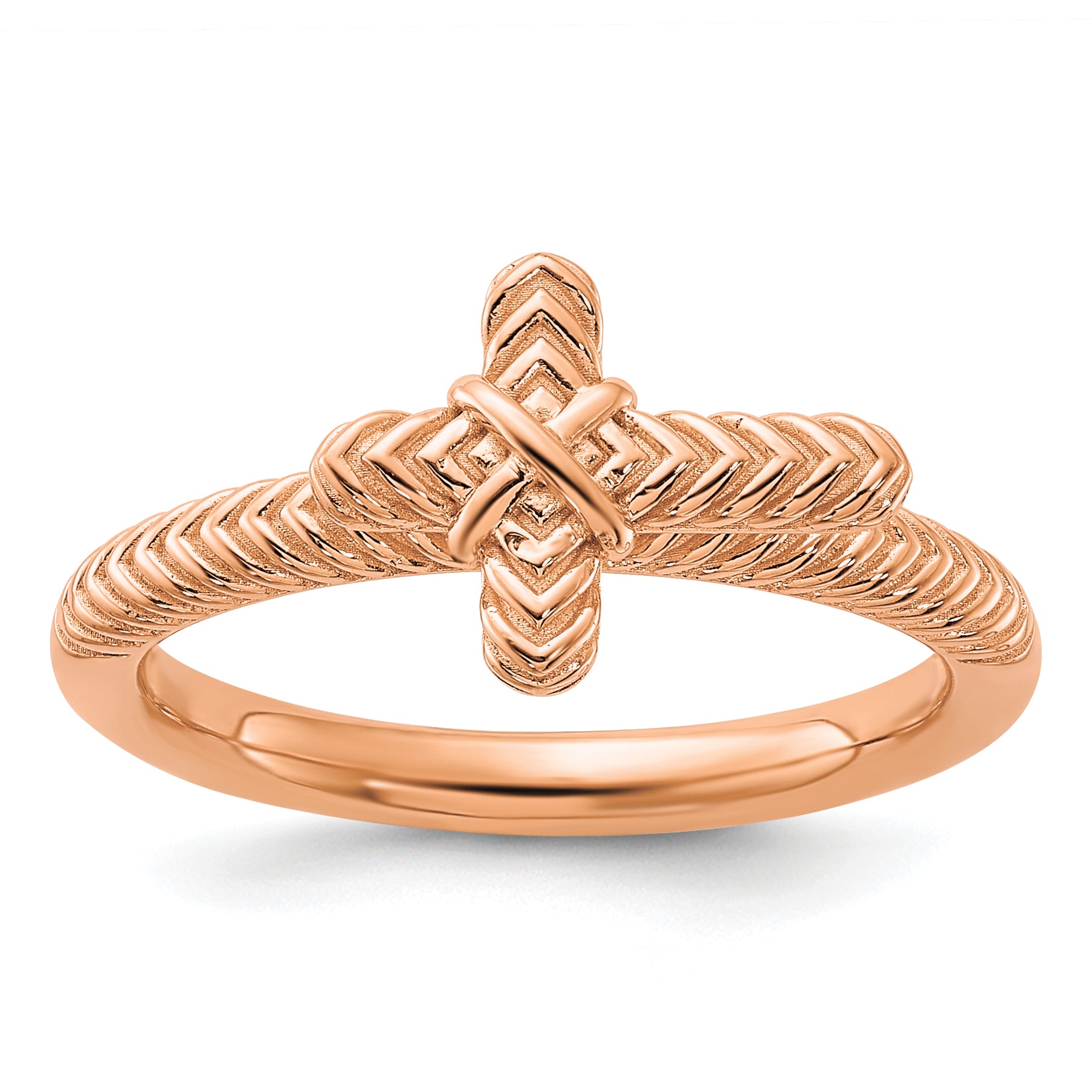 Sterling Silver Stackable Expressions Rose Gold-plated Textured Cross Ring - Sophia Jewelers