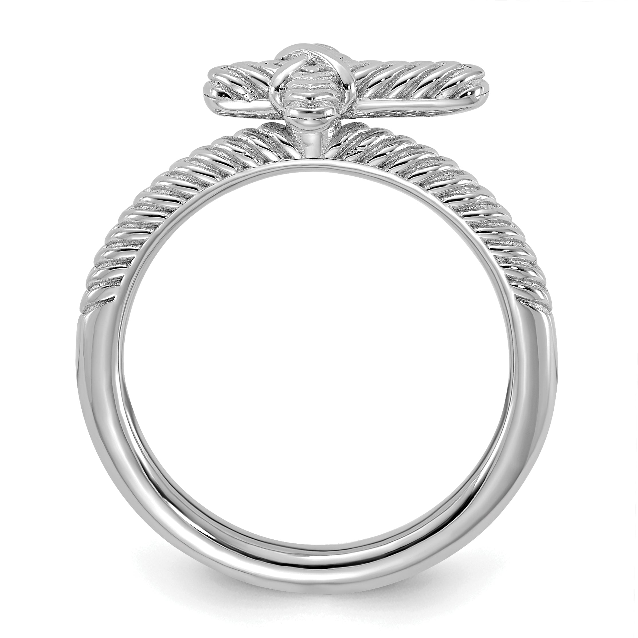 Sterling Silver Stackable Expressions Rhodium-plated Textured Cross Ring - Sophia Jewelers