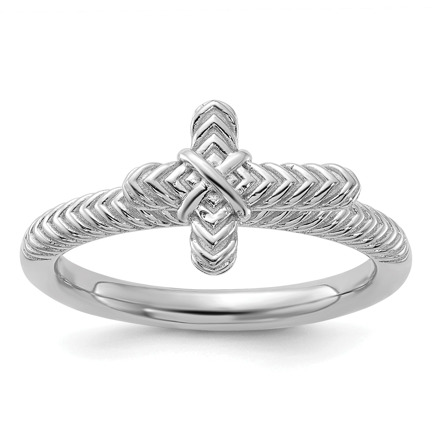 Sterling Silver Stackable Expressions Rhodium-plated Textured Cross Ring - Sophia Jewelers