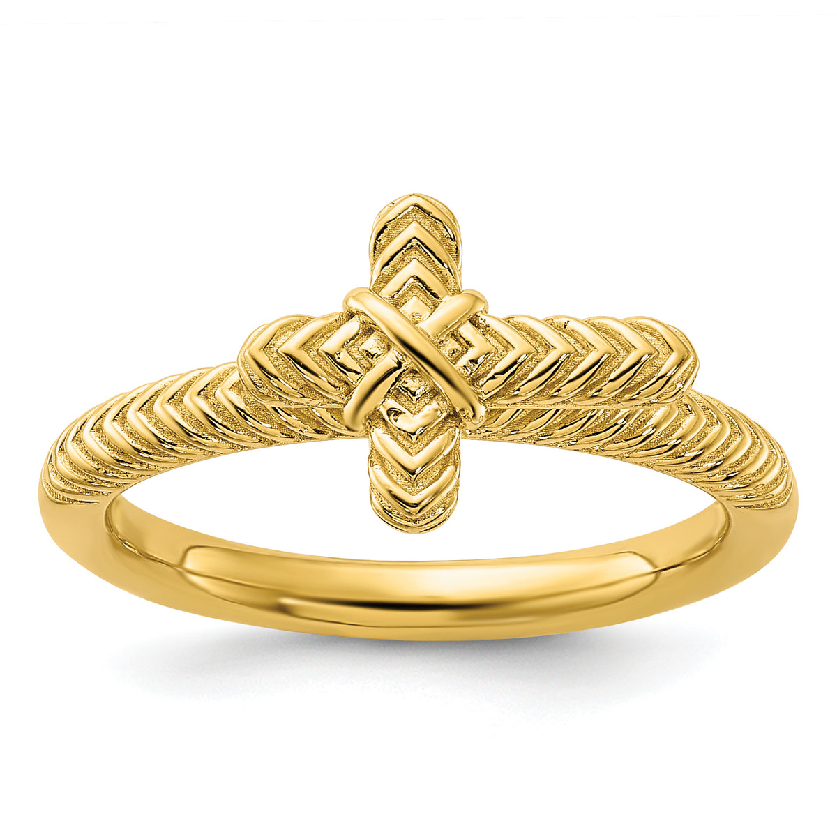 Sterling Silver Stackable Expressions Gold-plated Textured Cross Ring - Sophia Jewelers