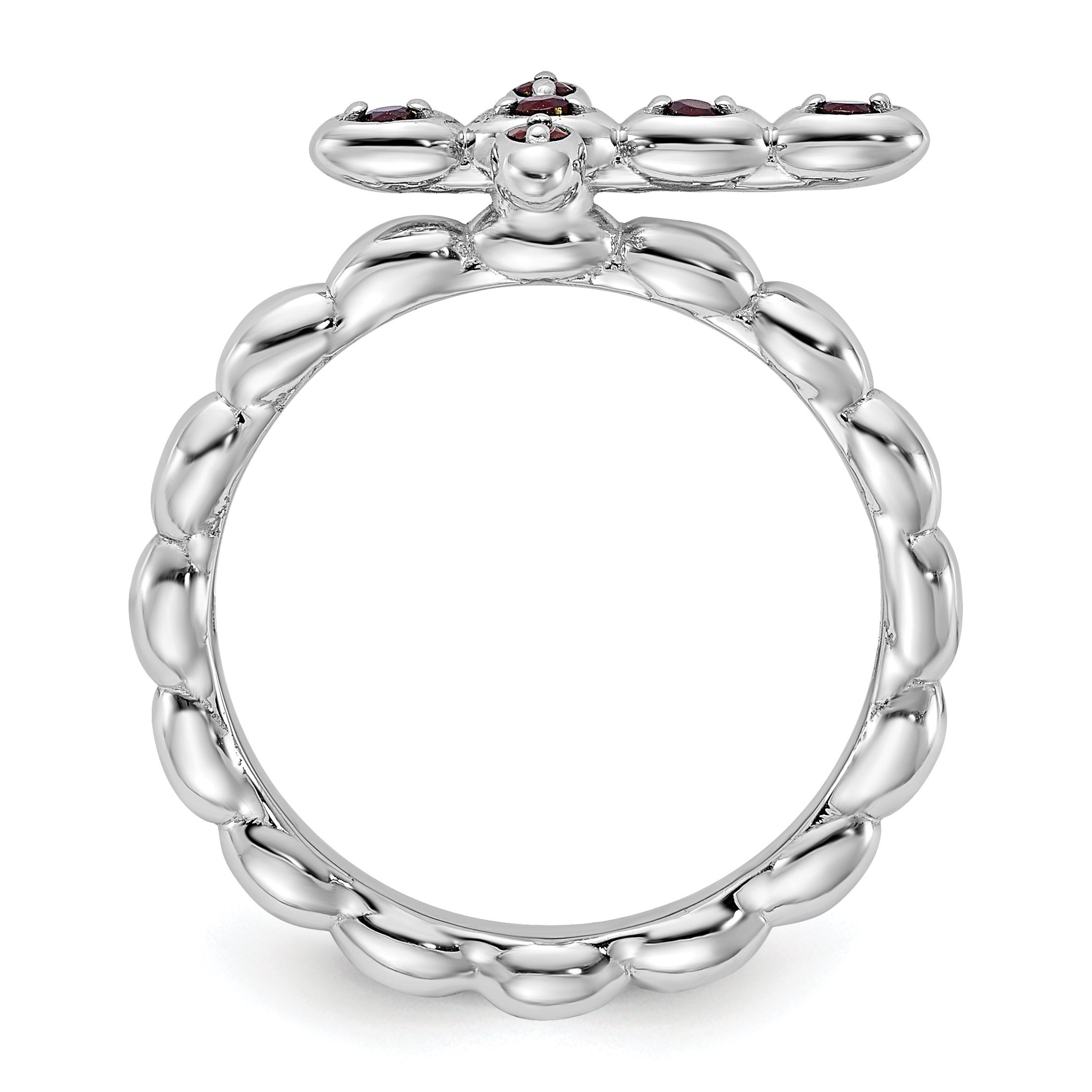 Sterling Silver Stackable Expressions Rhodium-plated Garnet Cross Ring - Sophia Jewelers