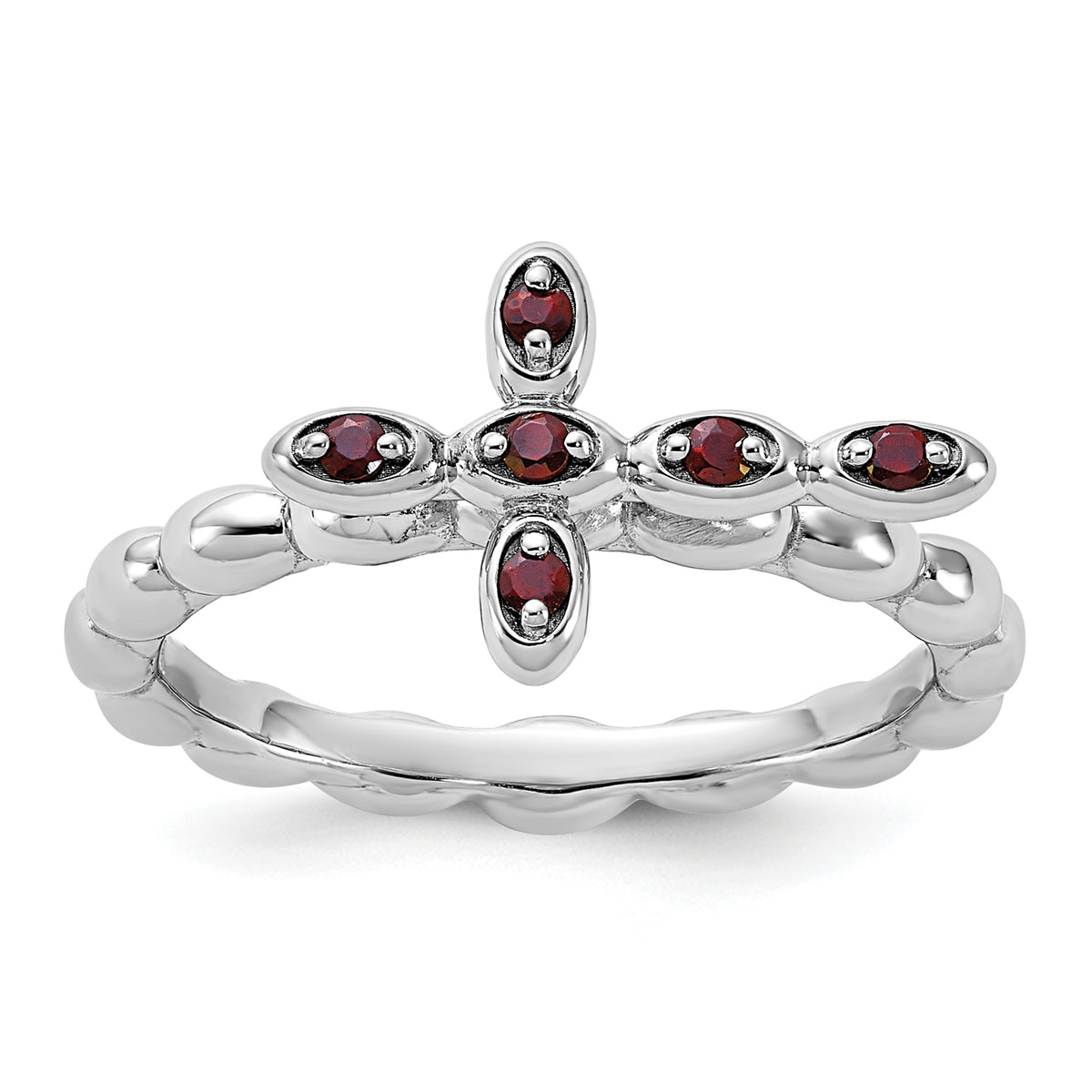 Sterling Silver Stackable Expressions Rhodium-plated Garnet Cross Ring - Sophia Jewelers