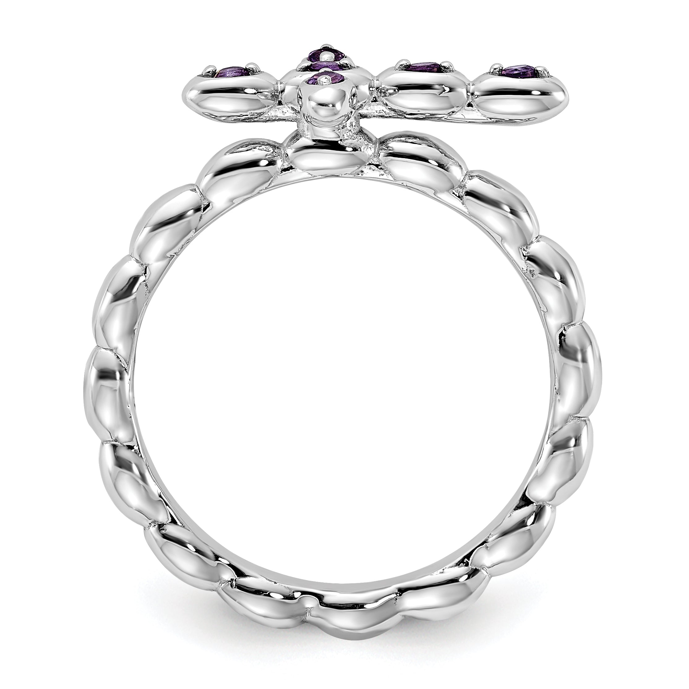 Sterling Silver Stackable Expressions Rhodium-plated Amethyst Cross Ring - Sophia Jewelers