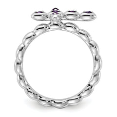 Sterling Silver Stackable Expressions Rhodium-plated Amethyst Cross Ring - Sophia Jewelers