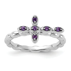 Sterling Silver Stackable Expressions Rhodium-plated Amethyst Cross Ring - Sophia Jewelers