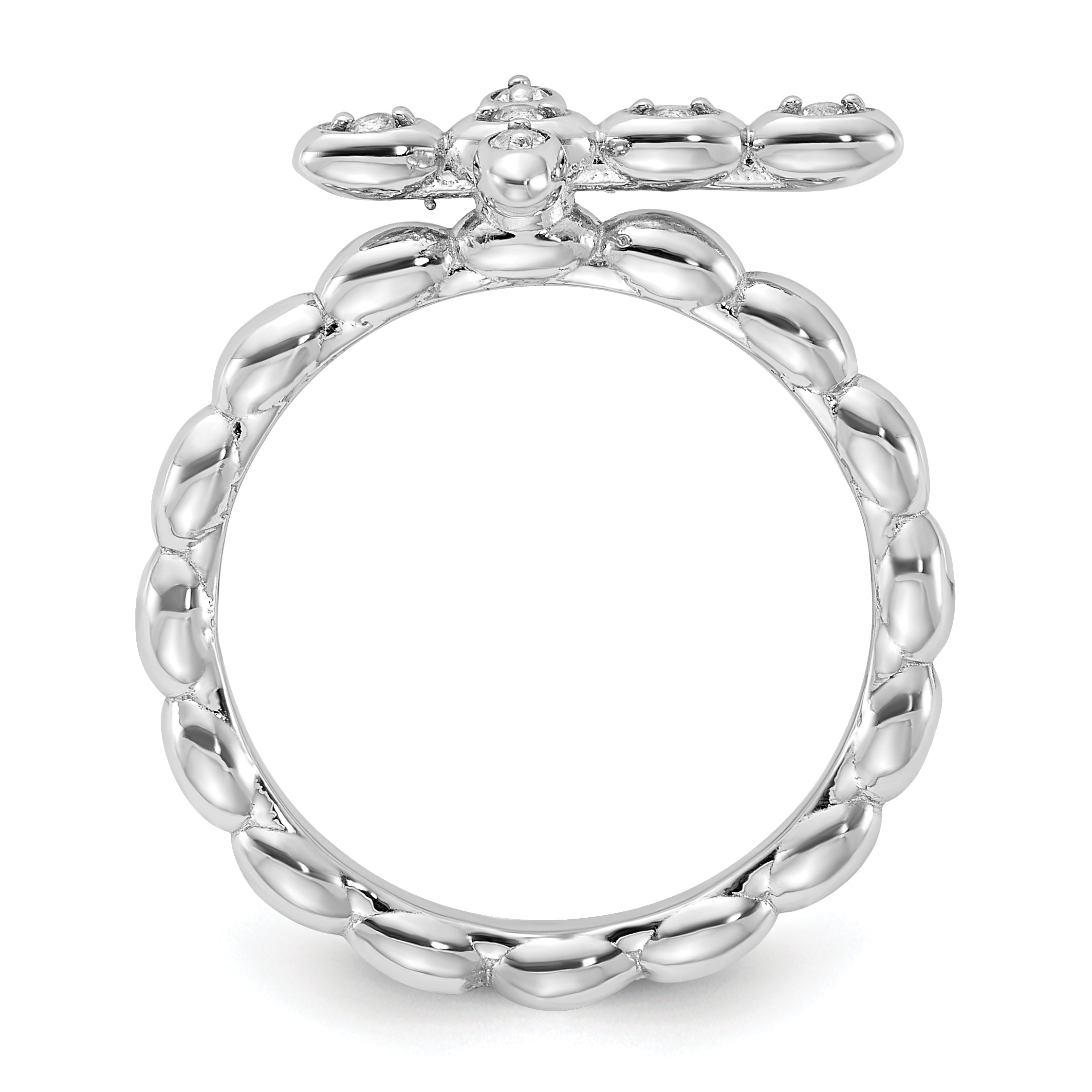 Sterling Silver Stackable Expressions Rhodium-plated White Topaz Cross Ring - Sophia Jewelers