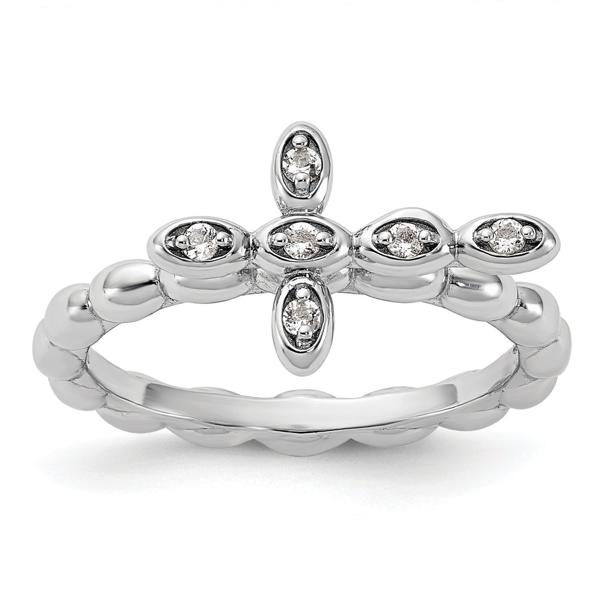 Sterling Silver Stackable Expressions Rhodium-plated White Topaz Cross Ring - Sophia Jewelers