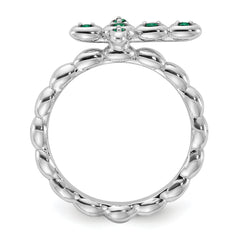 Sterling Silver Stackable Expressions Rhodium-plated Created Emerald Cross Ring - Sophia Jewelers