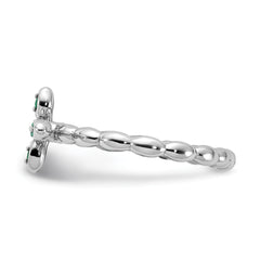 Sterling Silver Stackable Expressions Rhodium-plated Created Emerald Cross Ring - Sophia Jewelers