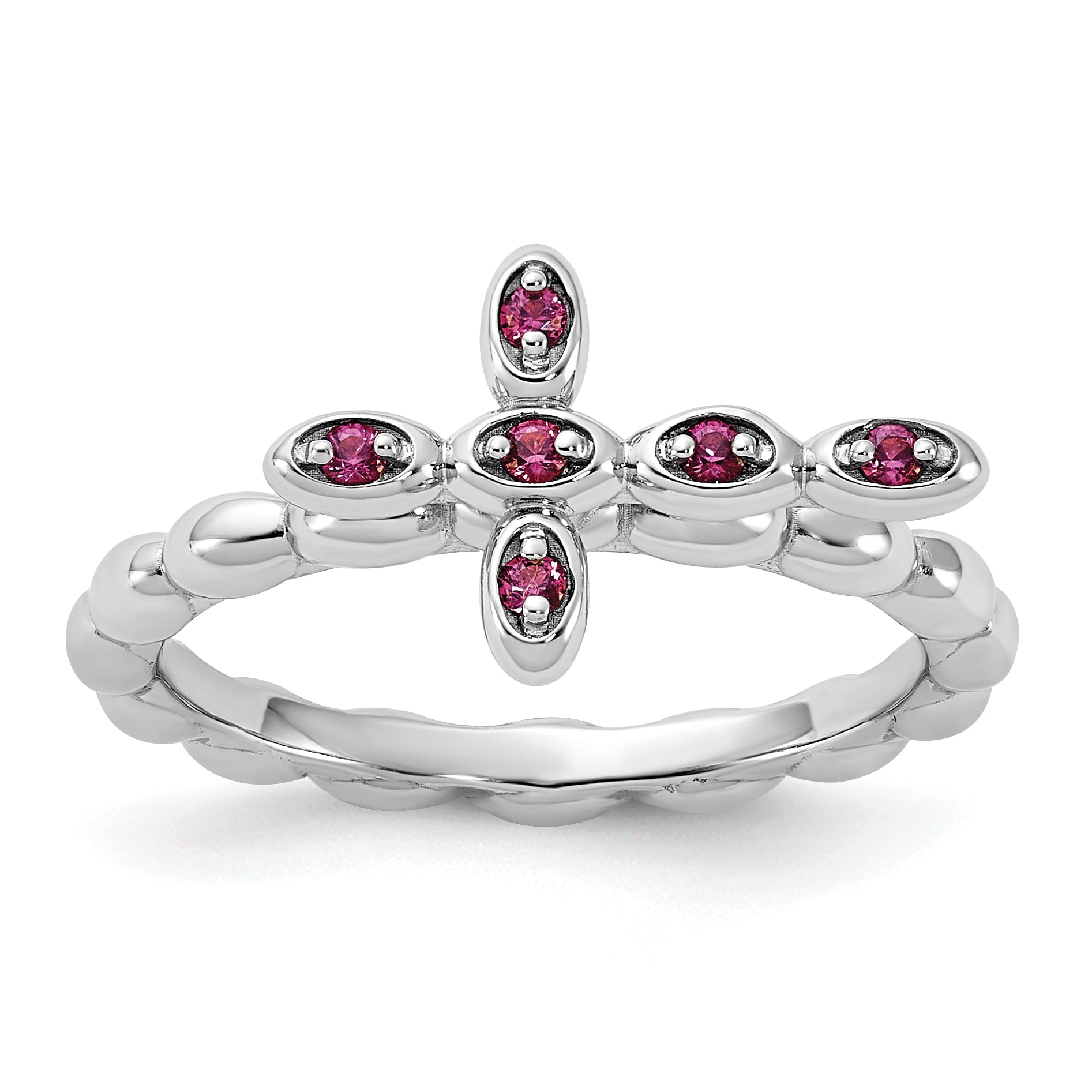 Sterling Silver Stackable Expressions Rhodium-plated Rhodolite Cross Ring - Sophia Jewelers