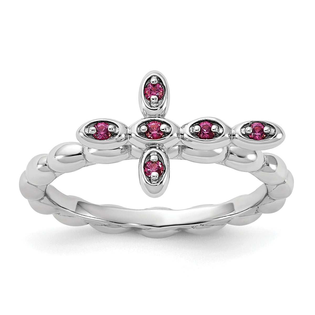 Sterling Silver Stackable Expressions Rhodium-plated Rhodolite Cross Ring - Sophia Jewelers